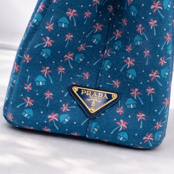 Prada • Canapa 2 Way Canvas Tote Bag in Blue St. Palm, a Limited Edition Print - Picture 13 of 15